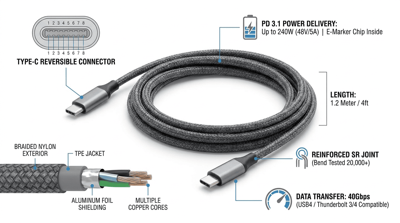 USB-C cable assembly close-up