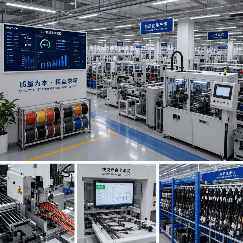 Contemporary Chinese wire production line Modern Chinese wire harness manufacturing facility with automated equipment