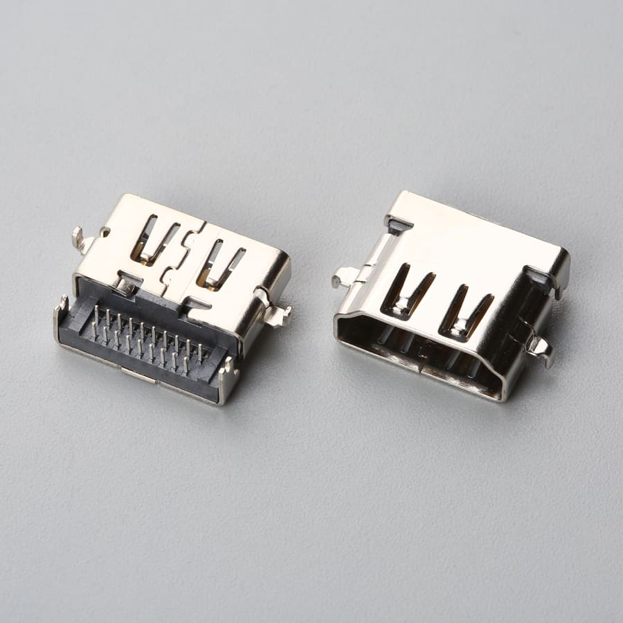 HDMI Type-A 19-Pin Reverse Mid-Mount Receptacle, Sinking DIP CL0.22 BH2.99mm