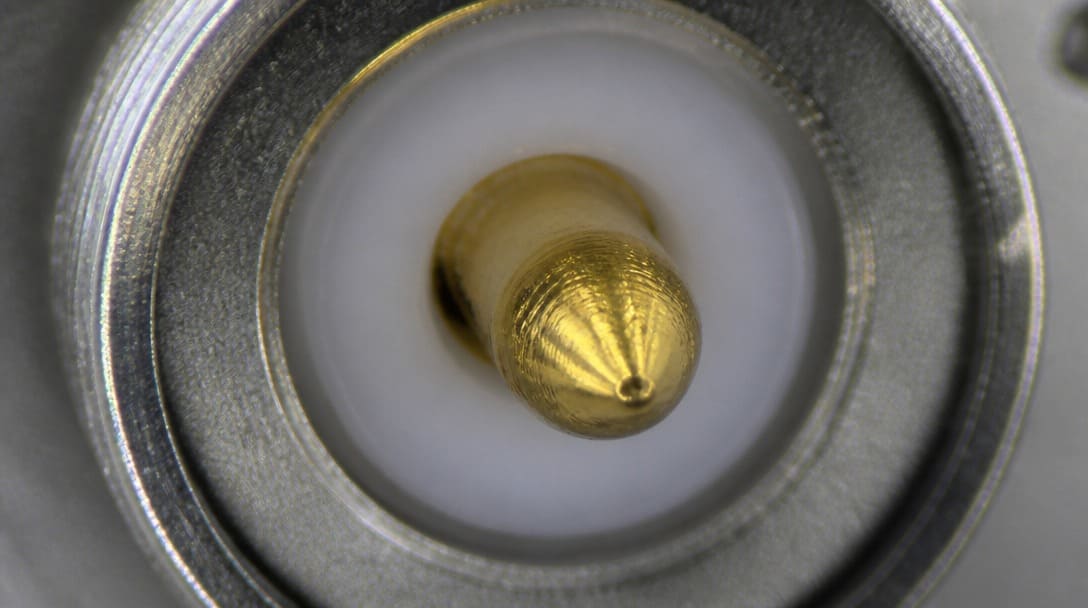 BNC connector center pin plating under magnification