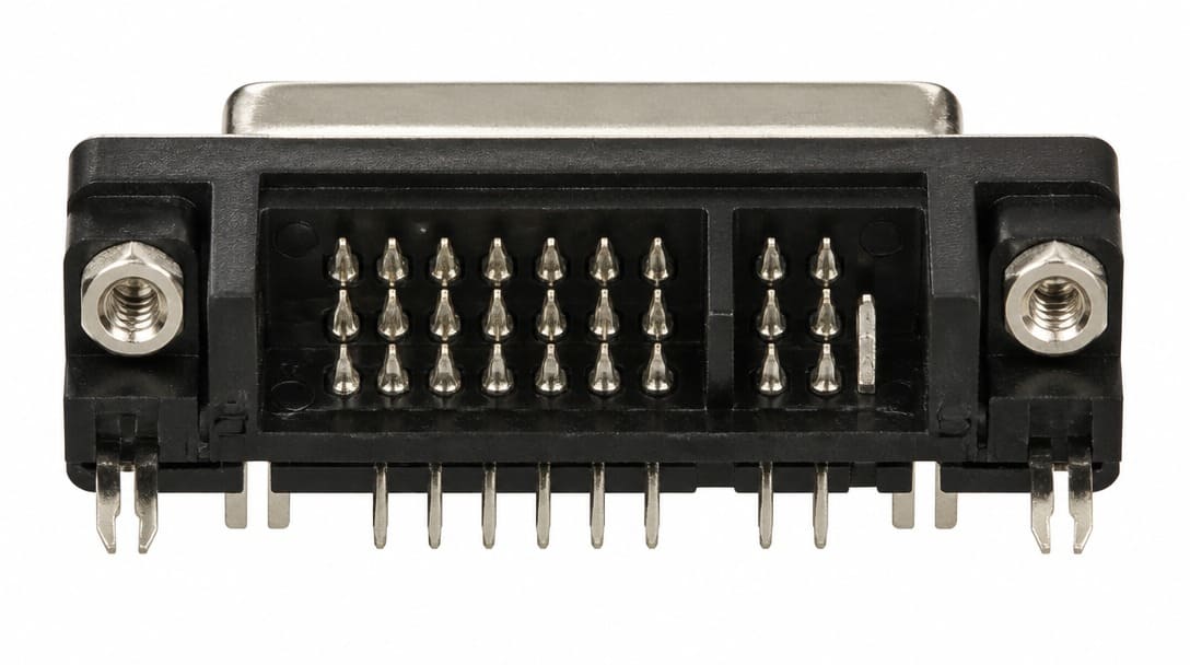 Back view of DVI connector showing solder terminals and PCB mounting legs