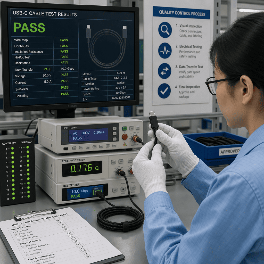 Quality control and testing for industrial USB-C cables Cable testing and inspection