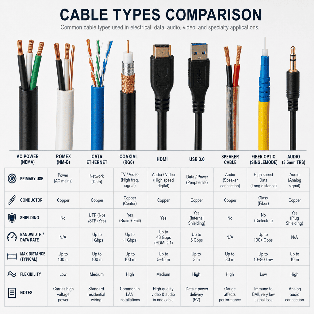 Cable types comparison