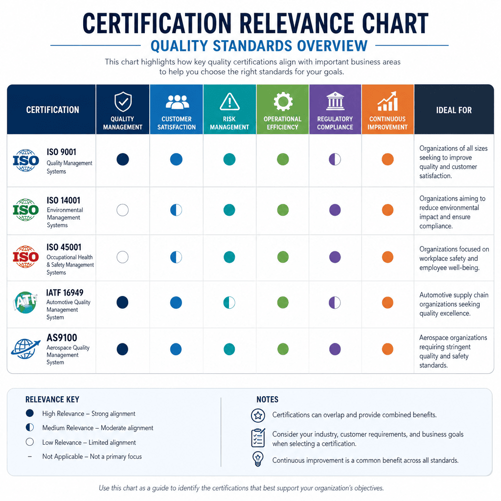 Quality Standards Overview Certification Relevance Chart