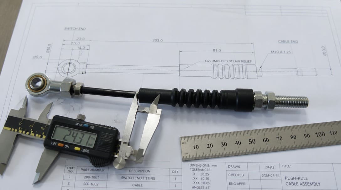 Checklist-style planning board showing environmental factors for cable assembly design including moisture, temperature, space