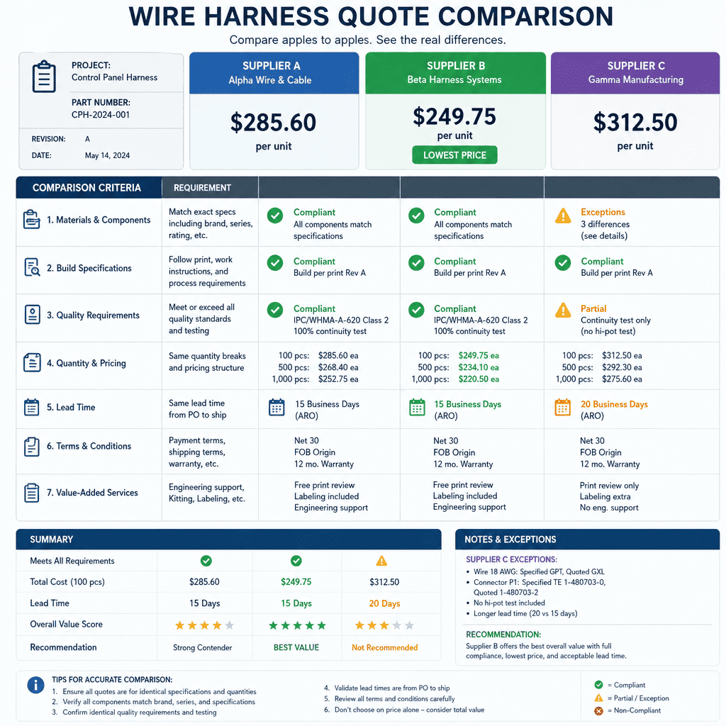 Comparing wire harness manufacturer quotes accurately Quote Comparison Framework