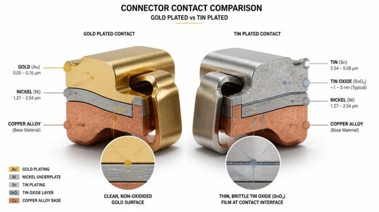 Connector Plating: Gold vs Tin Contact Resistance Compared