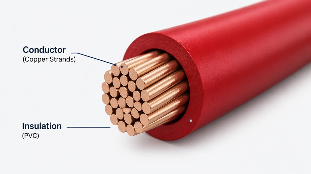 Cross-section of an automotive wire showing conductor strands and insulation layer