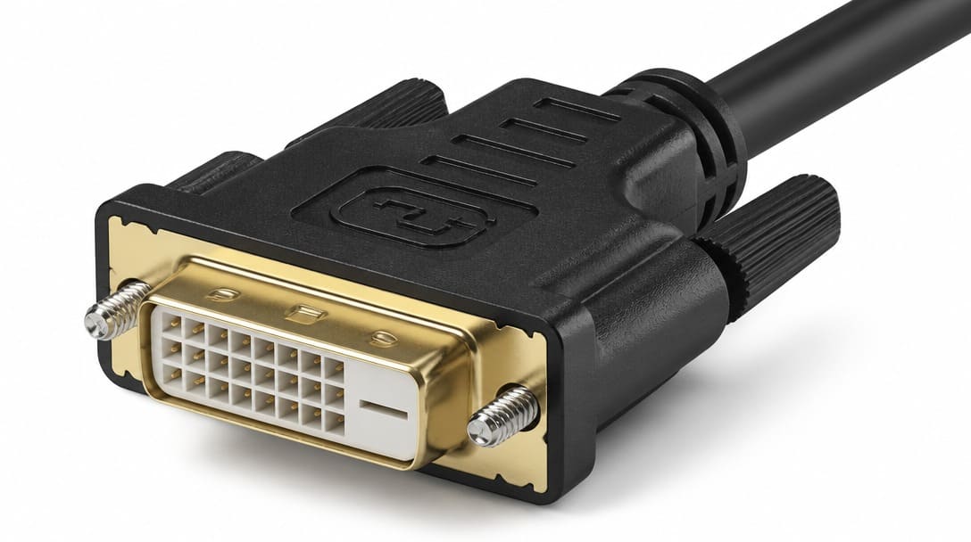 DVI cable connector with thumbscrews and shield tabs for mechanical retention