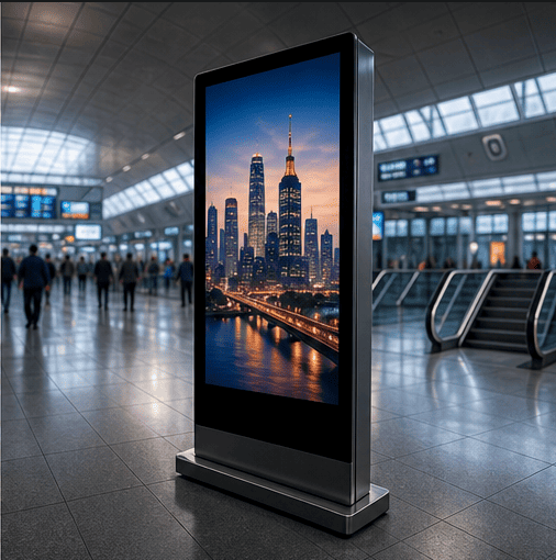 Digital signage screens in a commercial transportation hub