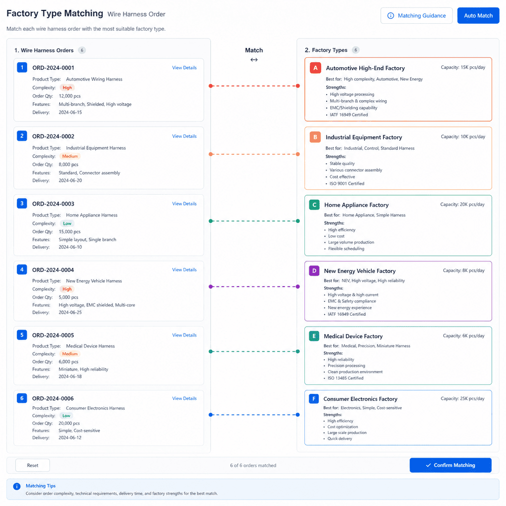 Matching order profile to factory capabilities Factory Type Matching