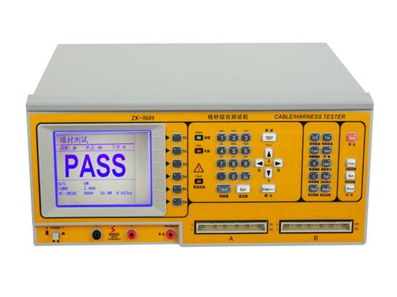 Hi-pot tester connected to a cable assembly during an insulation breakdown test
