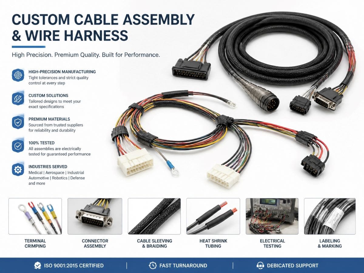 High-precision custom cable assembly and wire harness