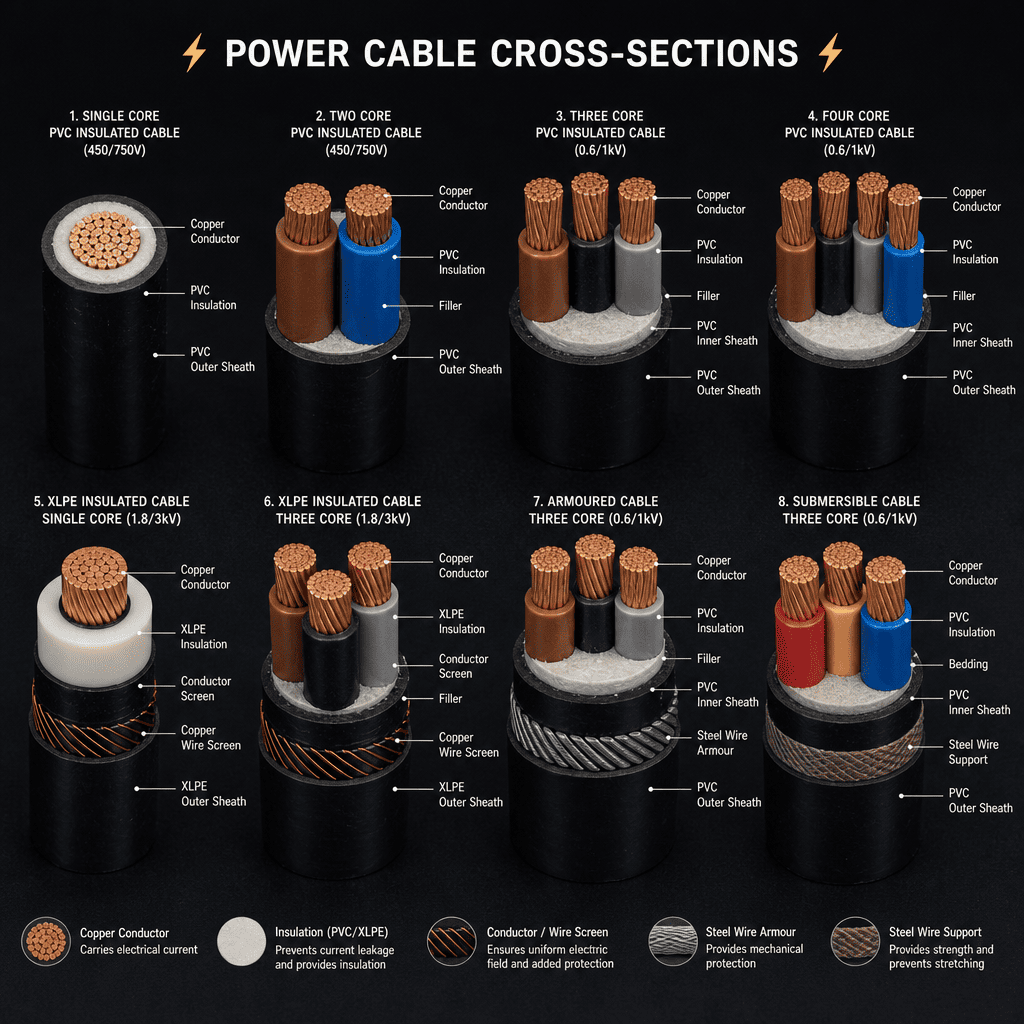 Power cable cross-sections