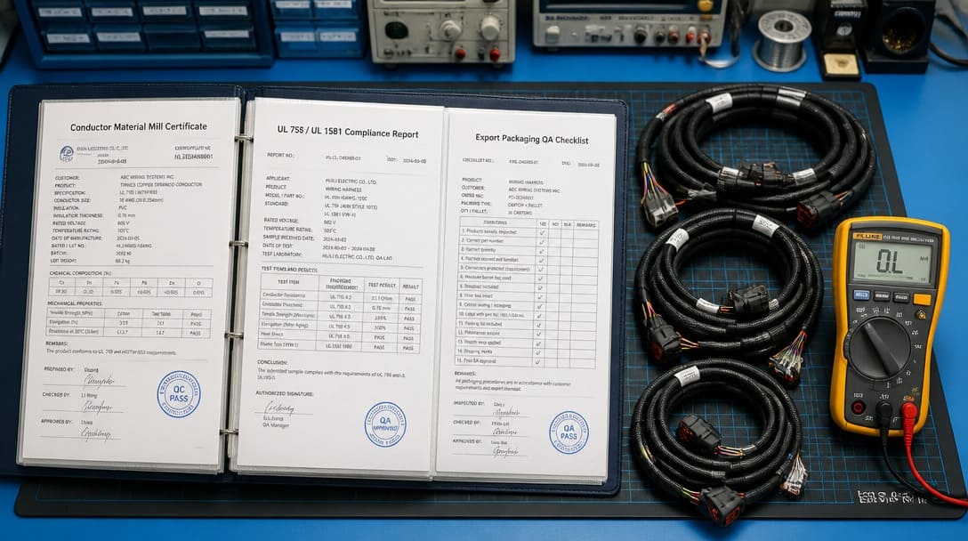 Supplier verification document folder with UL listing data and export packaging checklist