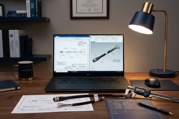 Technical drawings and BOM specifications for cable assembly
