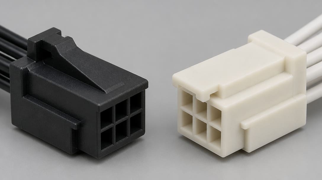 Two connector housings with incompatible latch ramp geometries