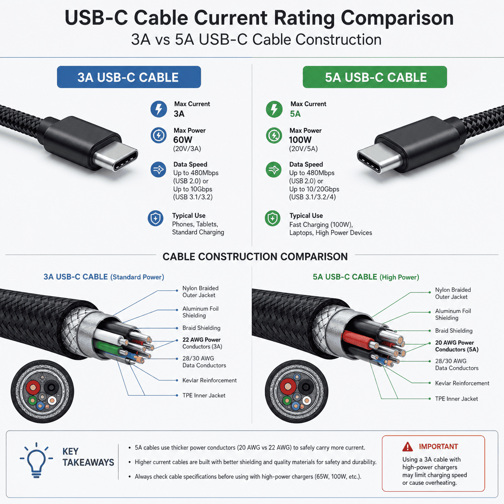 USB-C cable current rating comparison