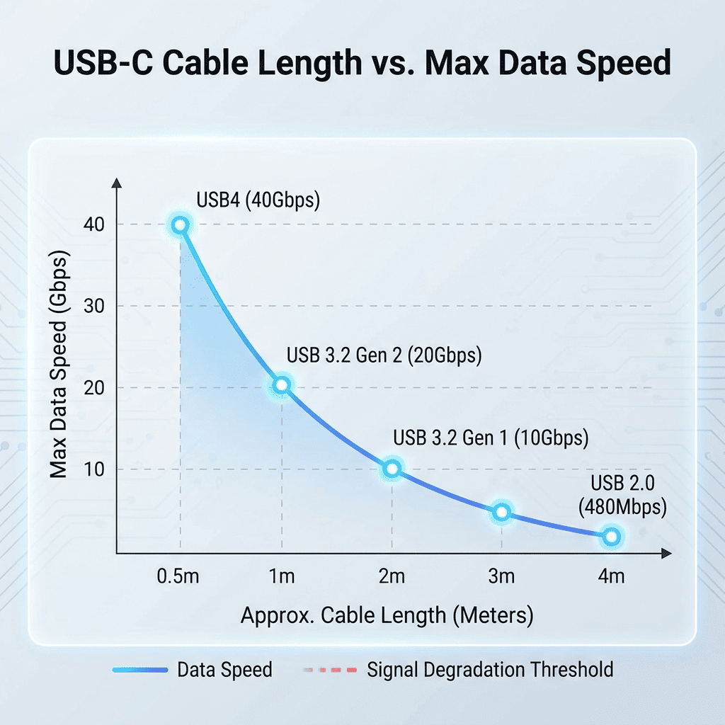 USB-C cable length vs data speed chart
