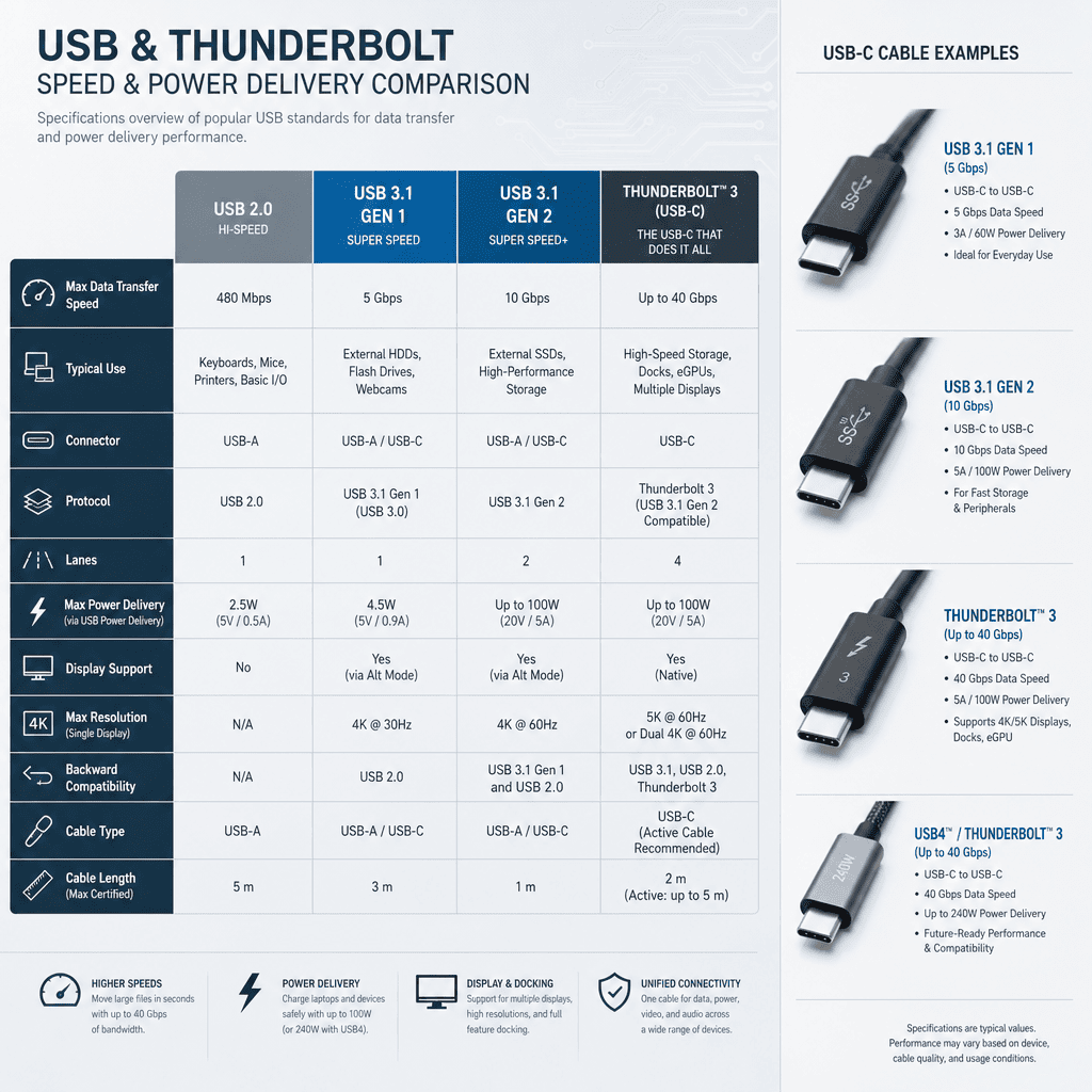 USB-C protocol comparison table