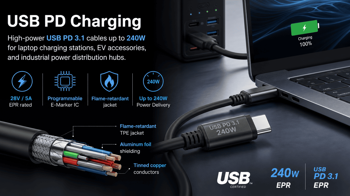 USB Power Delivery 240W charging cable assembly