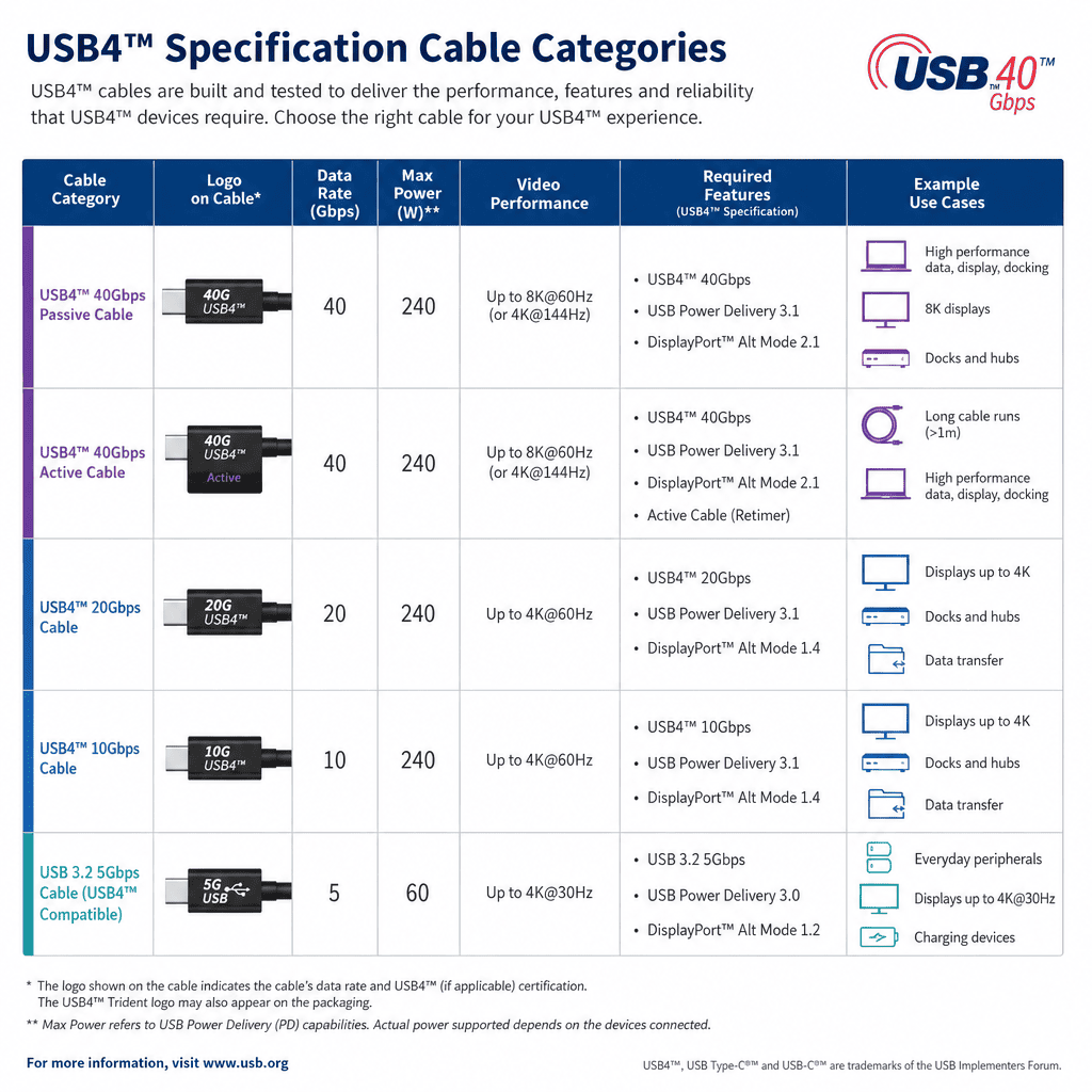 USB4 Specification Cable Categories
