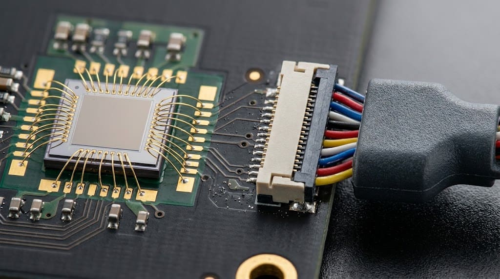 Chip-on-Board COB gold wire bonding on ENEPIG PCB pads paired with a low-force board-to-cable connector and custom overmolded wire harness
