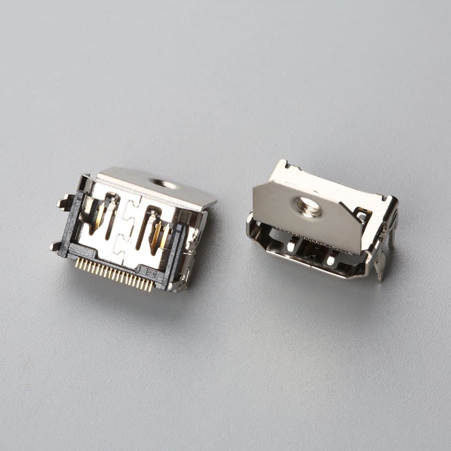 HDMI Type A 19-Pin Female Receptacle Short Body SMT Connector with Flange