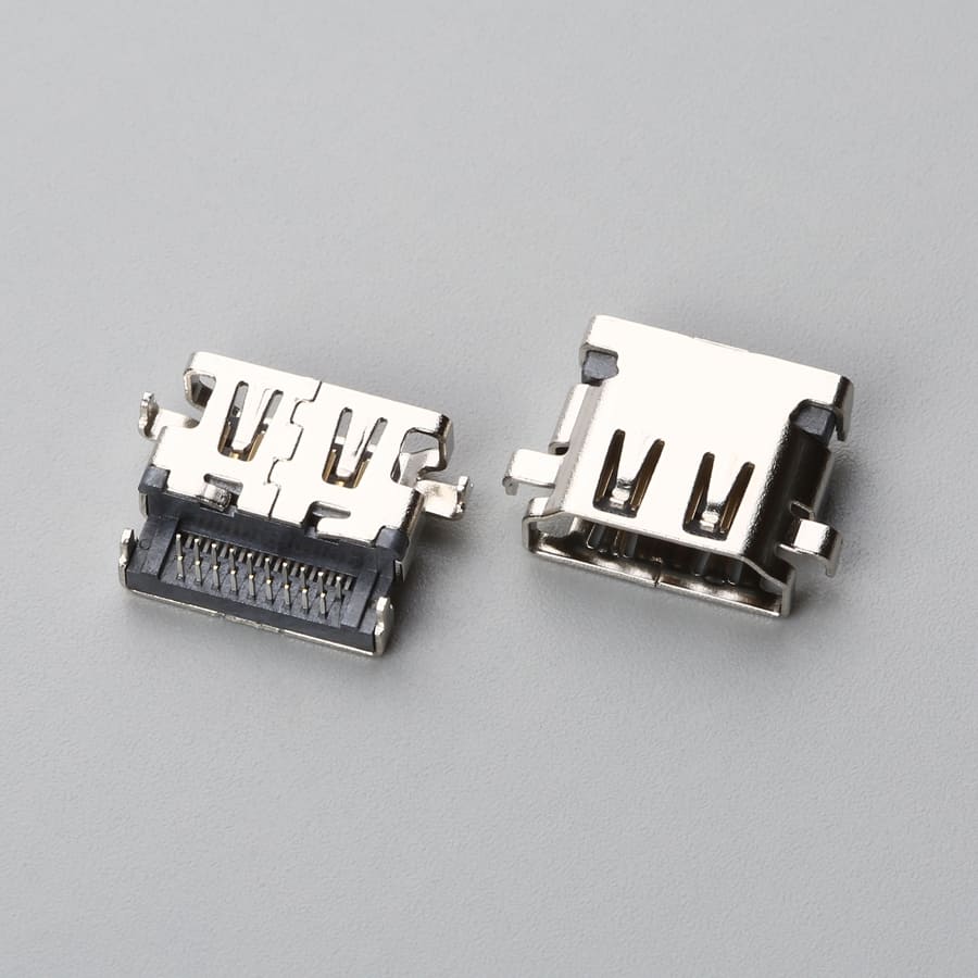 HDMI Type-A 19-Pin Reverse Mid-Mount Receptacle, Sinking DIP H2.78mm