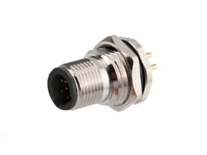 M12 C-Code Male Rear Panel Mount Connector 3-6 Pin PCB Solder PG9/M16x1.5 | EDOM