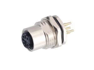 M12 D-Code 4-Pin Female Rear Panel Mount PCB Solder Socket Connector (PG9 / M16x1.5) | EDOM