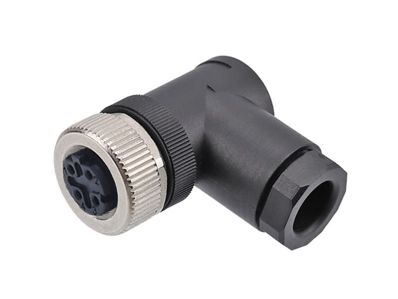 M12 Right-Angle Female Field-Wireable Connector Screw Termination IP67 Socket (A/B/D/K/L/M/S/T-Coding, 4 to 8 Pins) | EDOM