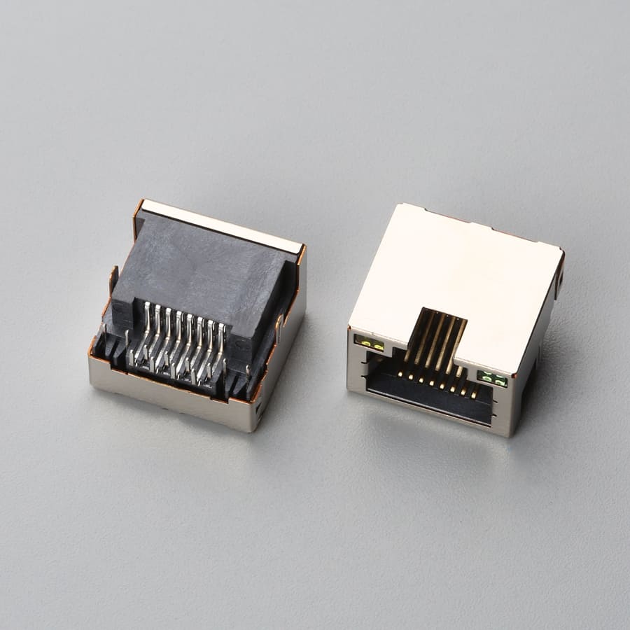 RJ45 8P8C Female Modular Jack Mid-Mount Sinking H4.20 DIP with LED | EDOM