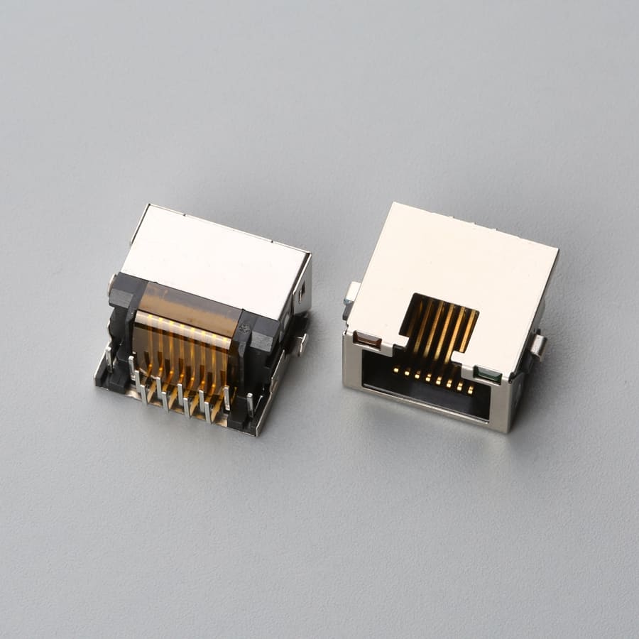 RJ45 8P8C Female Modular Jack Right Angle DIP H2.95 with LED | EDOM