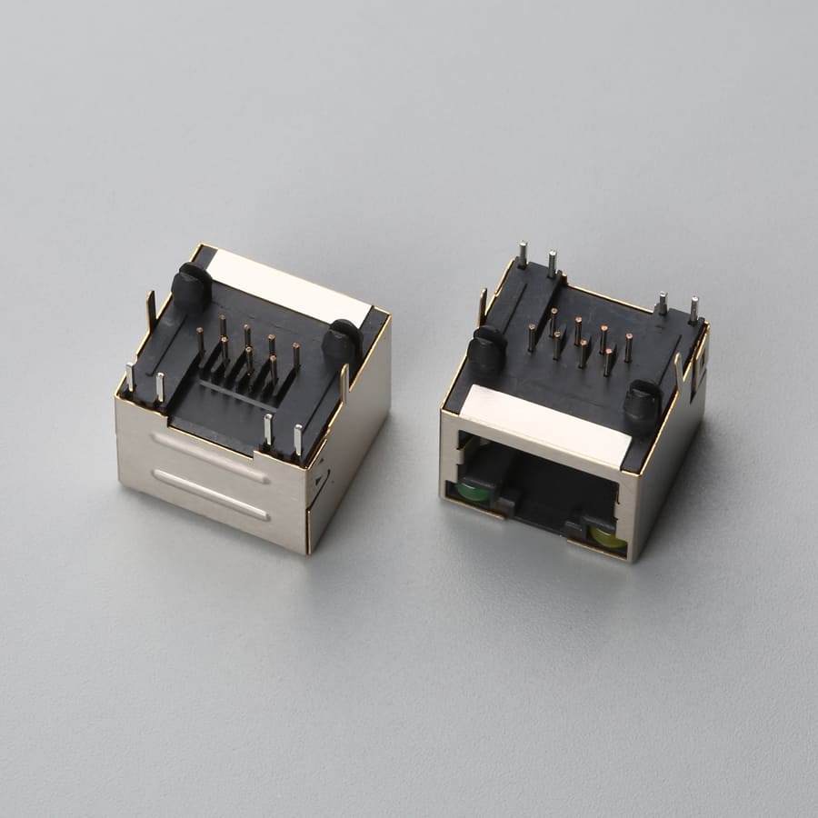 RJ45 8P8C Female Modular Jack Right Angle DIP L15.75 with LED | EDOM