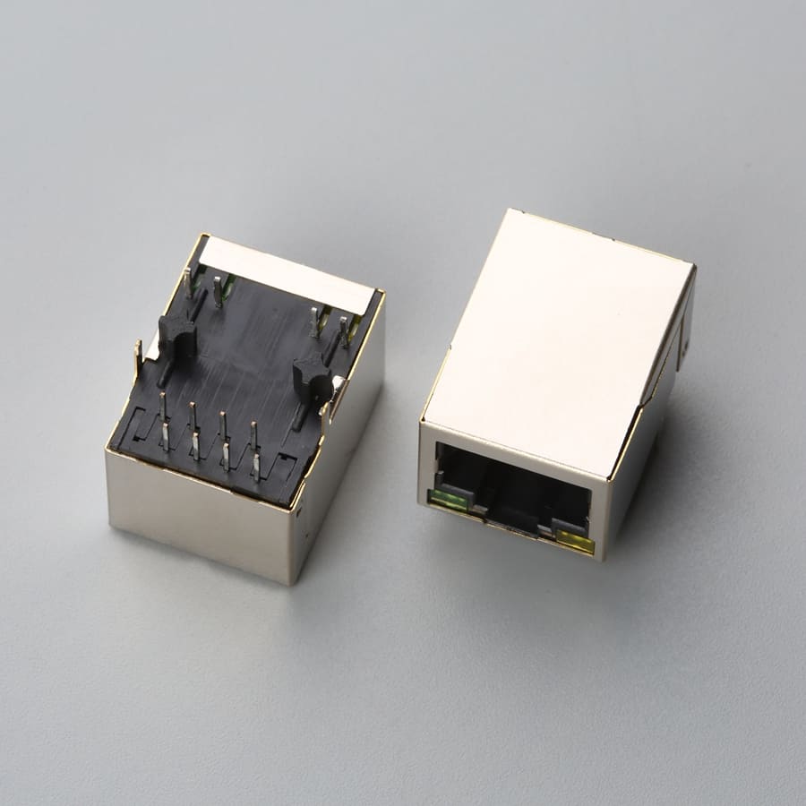 RJ45 8P8C Female Modular Jack with Transformer 100Base-TX Right Angle DIP Tab-Down with LED L21.35 | EDOM