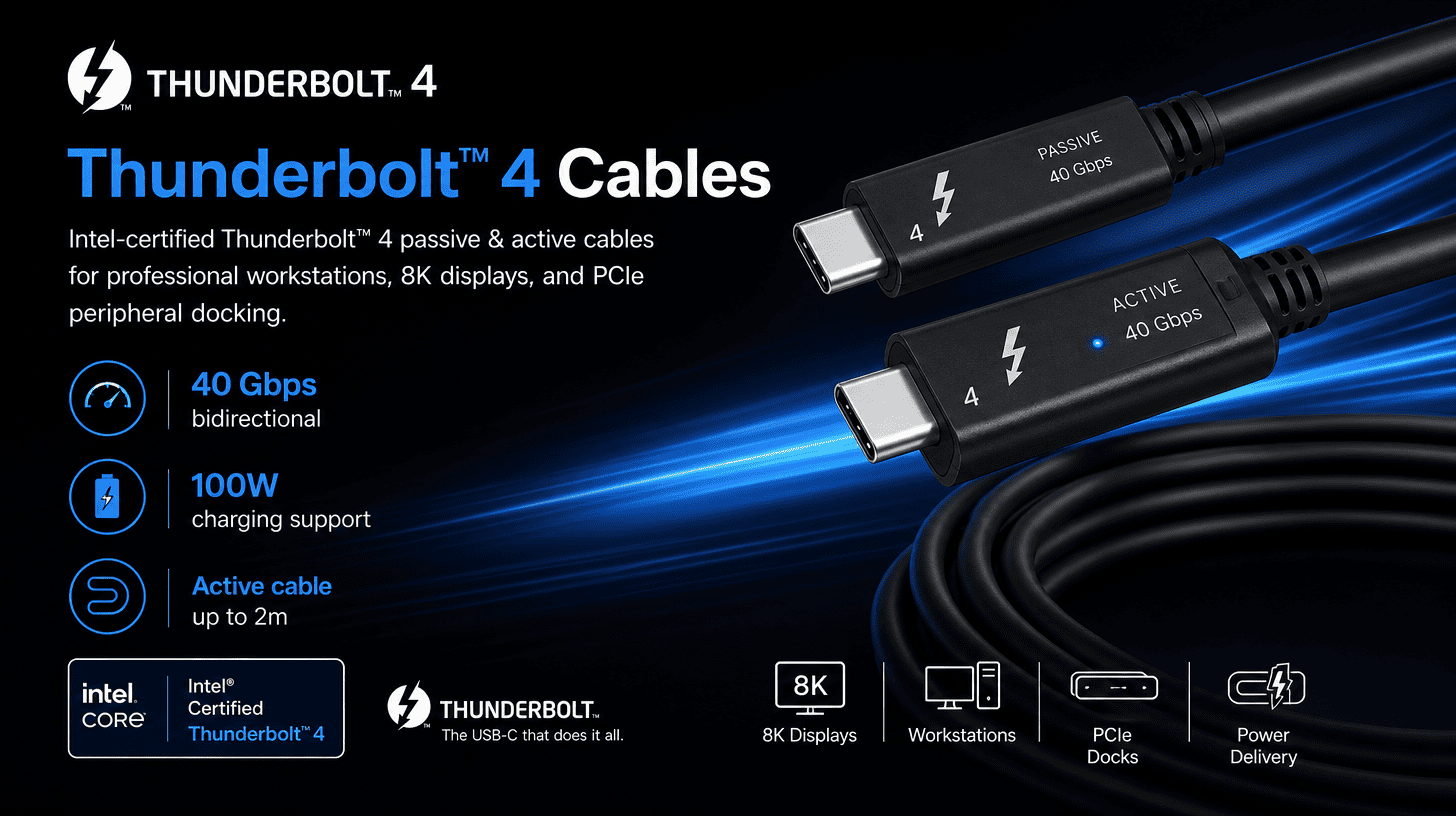 Thunderbolt 4 cable assembly for professional workstations