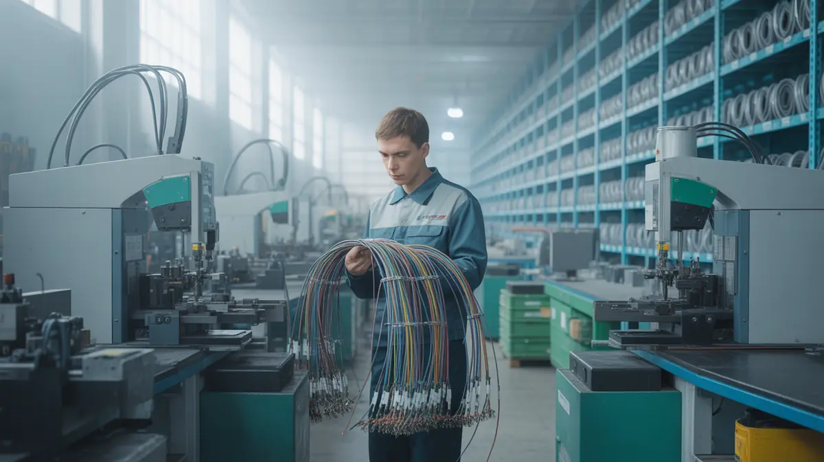 Automated wire cutting and stripping machine in a factory