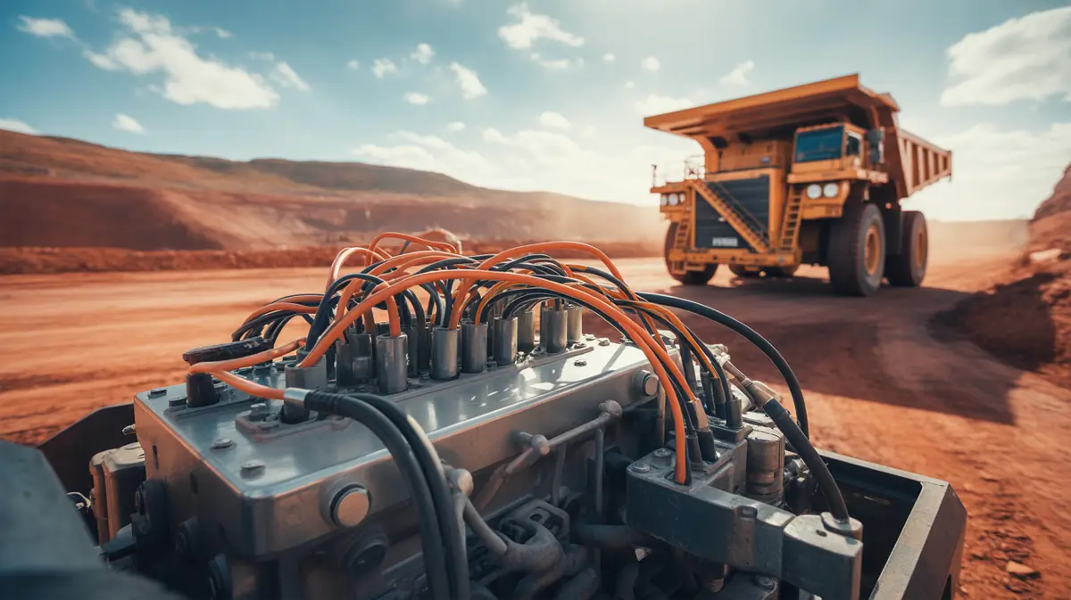 Intricate wiring harness installed in an automotive assembly line, routing power and data across the vehicle chassis