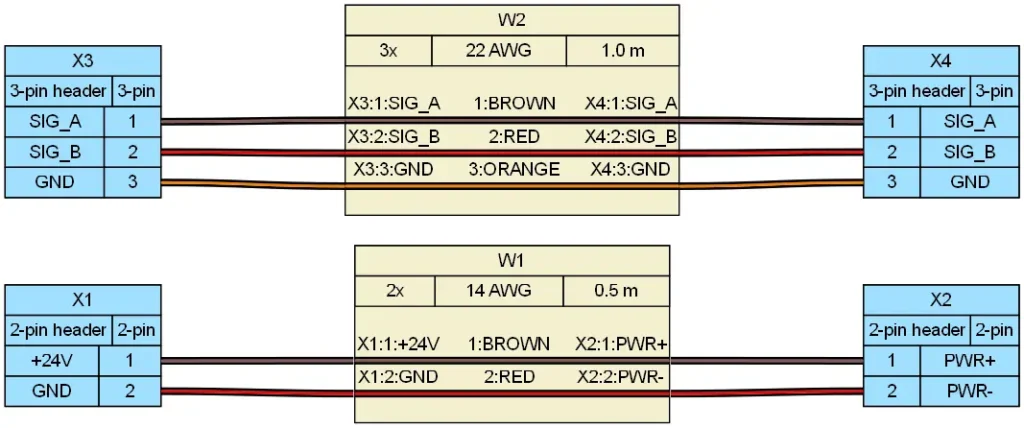 Wiring diagram of OEM harness with separate power and signal branches