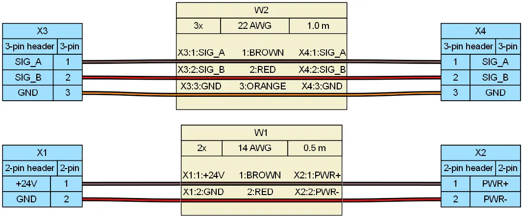 Wiring diagram of OEM harness with separate power and signal branches