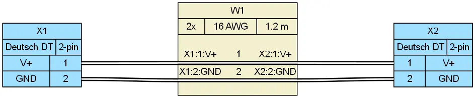Wiring diagram of sealed Deutsch DT 2-pin marine pigtail