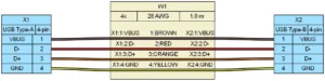 Wiring diagram of USB 2.0 Type-A to Type-B cable assembly